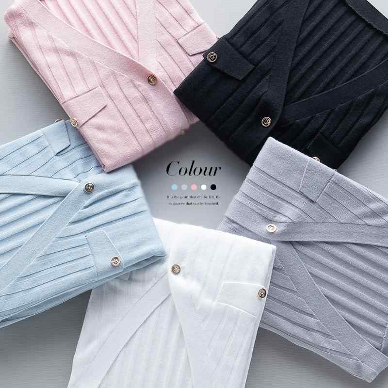 カーディガン レディース 春 薄手 ニット Vネック シルク混 ストレッチ 伸縮性 リブ編み スリムフィット 冷房対策2