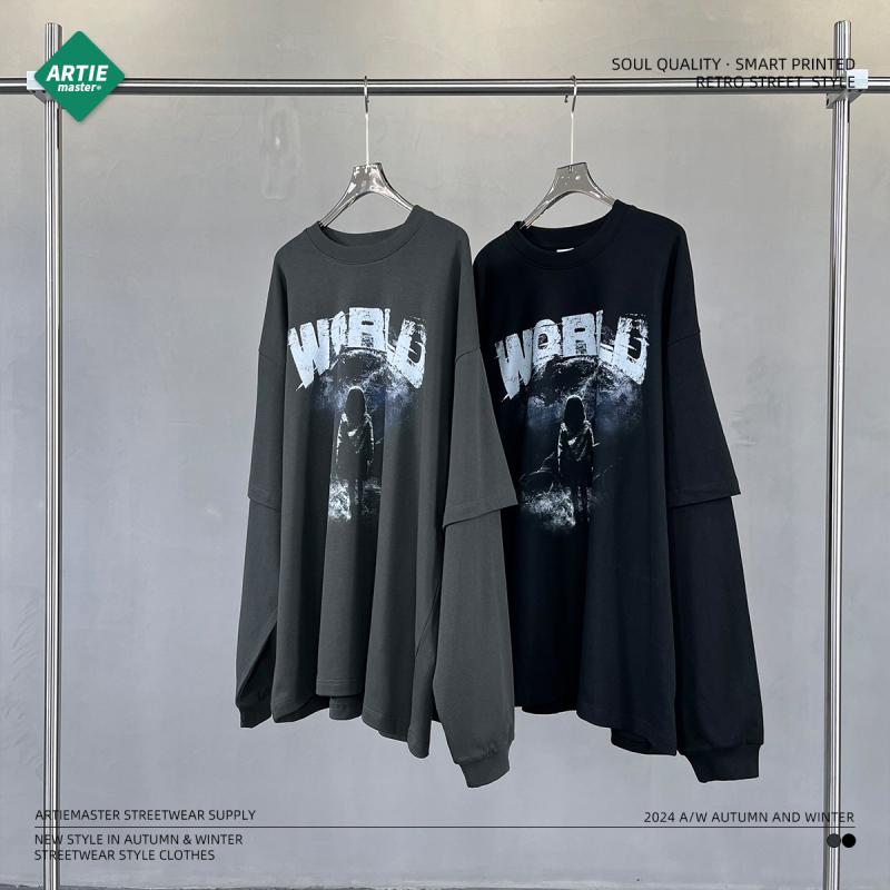 Tシャツ メンズ 男性用 長袖 ゆったり カジュアル デジタルプリント 薄手 普段使い 部屋着 トップス カットソー