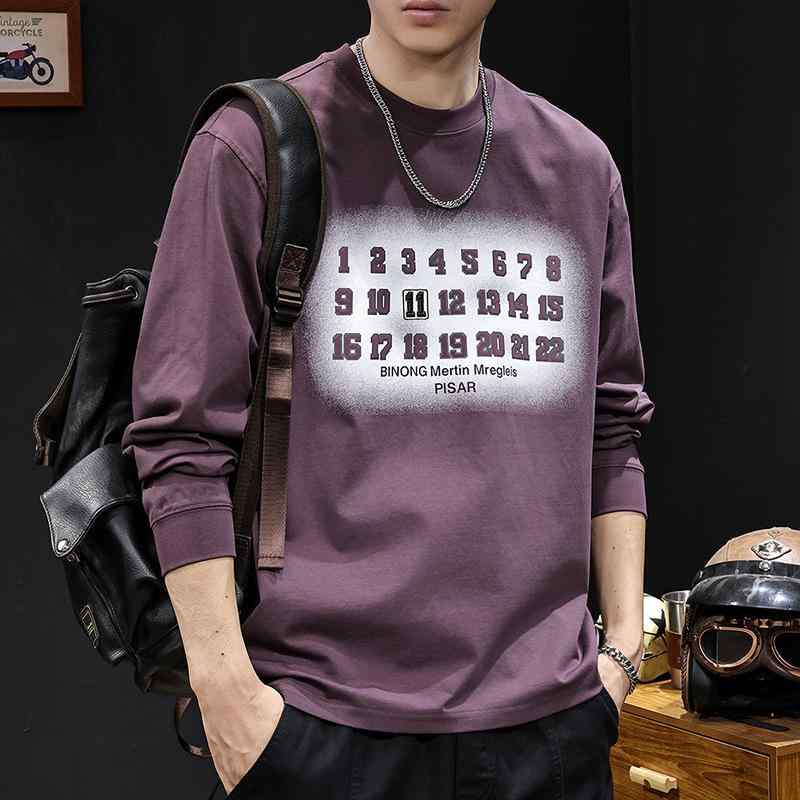 Garments - Tシャツ 男性用 長袖 丸首 インナー トップス ビッグシルエット オーバーサイズ 大きいサイズ ゆったり カジュアル ストリート パープル 紫系 春秋