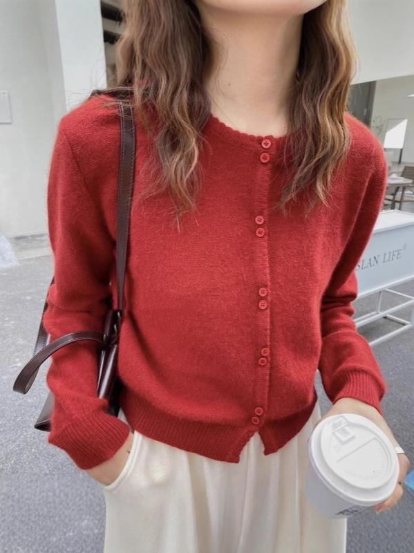 ニット レディース 秋冬 ラウンドネック ニットカーディガン ウール100% 羊毛 羊毛ニット 暖かい ゆったり ショート丈 ニットアウター 羽織り