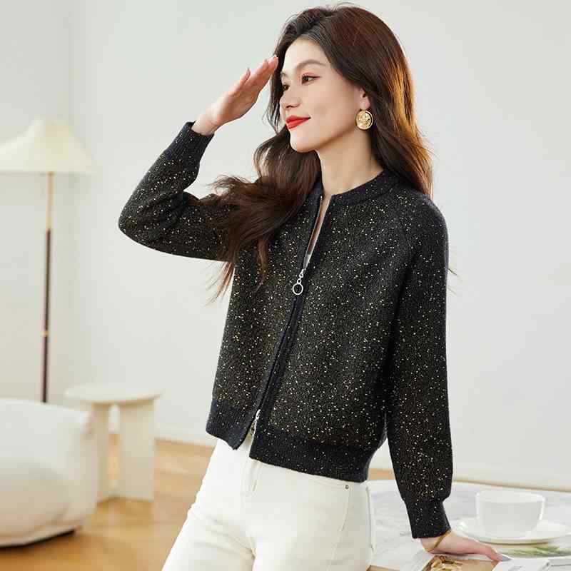 カーディガン レディース 小柄 ニット 野球服風 ジャケット アウター トップス 春秋 ジャージ風 ゆったり 羽織り