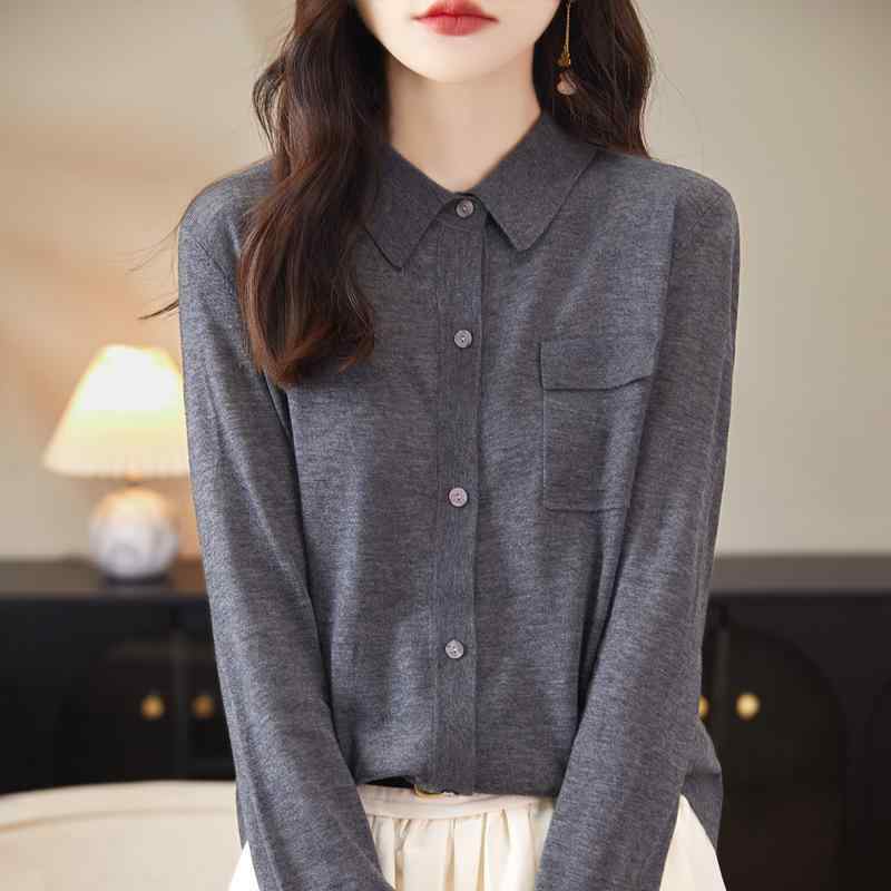 Long-Sleeved Knit - シャツ レディース 羊毛 ニット カーディガン トップス 薄手 ゆったり 通勤 オフィス カジュアル 春夏