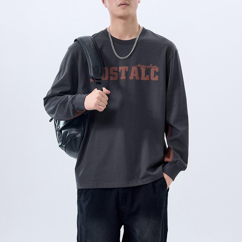 Tシャツ 男性用 長袖 コットン ラウンドネック ゆったり トレーナー トップス 秋冬