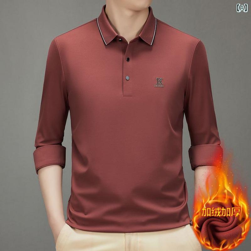 Long-Sleeved - Tシャツ メンズ 男性用 秋冬 長袖 裏起毛 厚手 カットソー 普段使い 部屋着 シンプル カジュアル トップス