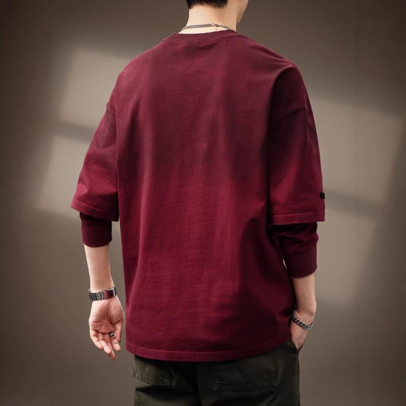 Tシャツ 男性用 長袖 美品 レトロ 体型カバー カットソー おしゃれ グラデーション ウォッシュ加工