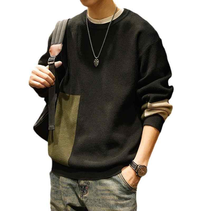 ニット メンズ 秋冬 配色 ルーズ トップス インナー プルオーバー 普段使い 男性用 カジュアル 高級感