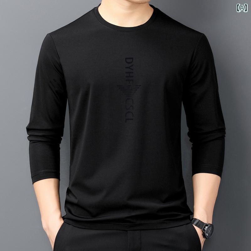 Tシャツ 男性用 長袖 シルクコットン 無地 トップス 秋冬 インナーウェア 肌着 吸湿性 通気性 普段使い