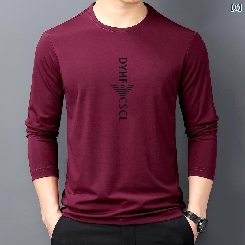 Tシャツ 男性用 長袖 シルクコットン 無地 ...の紹介画像3