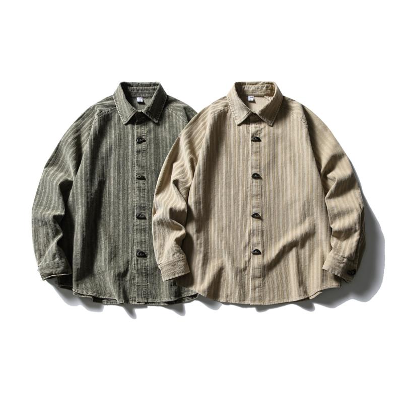 シャツ 男性用 レトロ ストライプ 長袖 シャツ トップス ルーズフィット アメカジ カジュアル