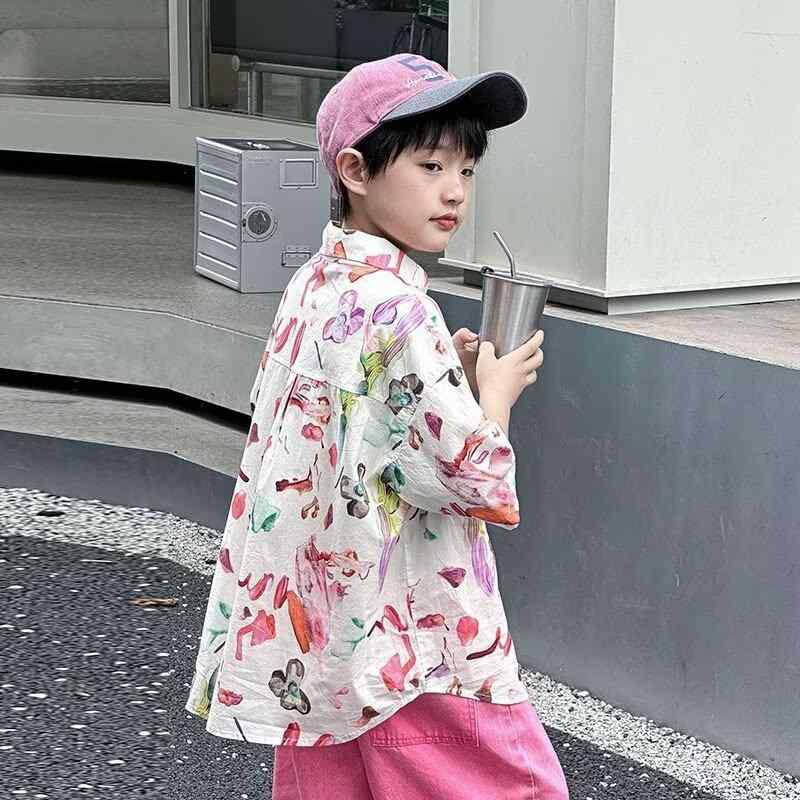 シャツ キッズ 薄手 半袖 リゾート 海辺 レトロ 港風 カジュアル トレンド[ "・適用性別: 男女兼用", "・スタイル: ベーシック", "・ネックライン: 襟付き、ラウンドネック", "・袖丈: 半袖", "・柄: 無地", "・元素: カーディガン、プリント", "・生地: アイスシルク", "・主な生地の成分: 綿", "・主な生地の成分含有量: 30%-80%", "・安全レベル: B", "・色: 画像の色", "・適合身長: 120cm, 130cm, 140cm, 150cm, 160cm, 170cm", "・製品カテゴリ: 子供用シャツ"]