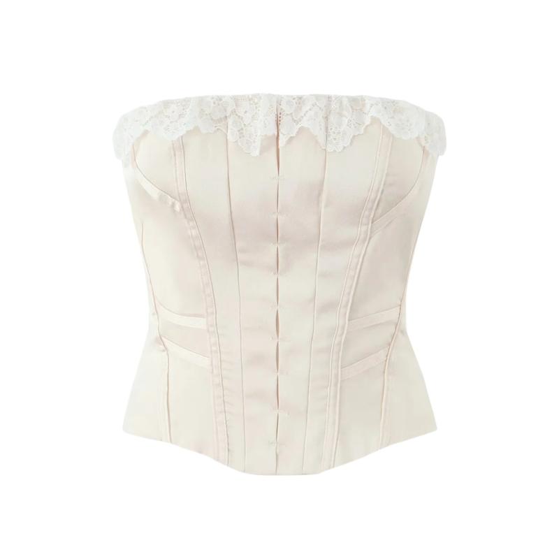 タンクトップ レディース チューブトップ スリム レース 花柄 切り替え 接触冷感 純欲風 ウエストシェイプ