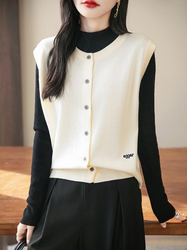 ベスト レディース 春秋 精紡 羊毛 ニットベスト Vネック ノースリーブ トップス ショート丈 刺繍 かわいい 重ね着 おしゃれ カジュアル