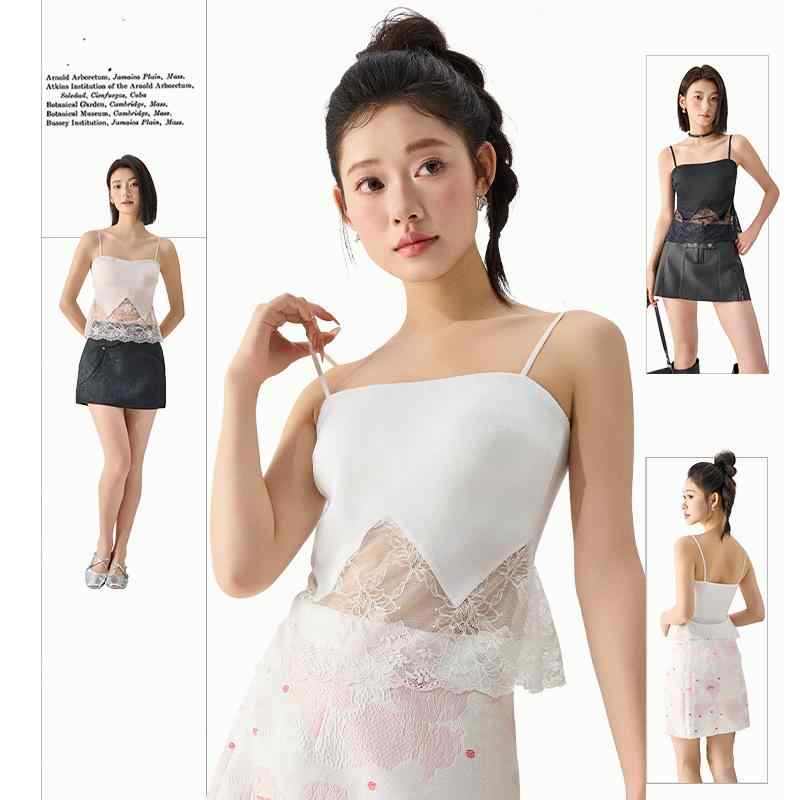 キャミソール レディース 春夏 カップ付き レース 切り替え トップス インナー 重ね着 セクシー エレガント