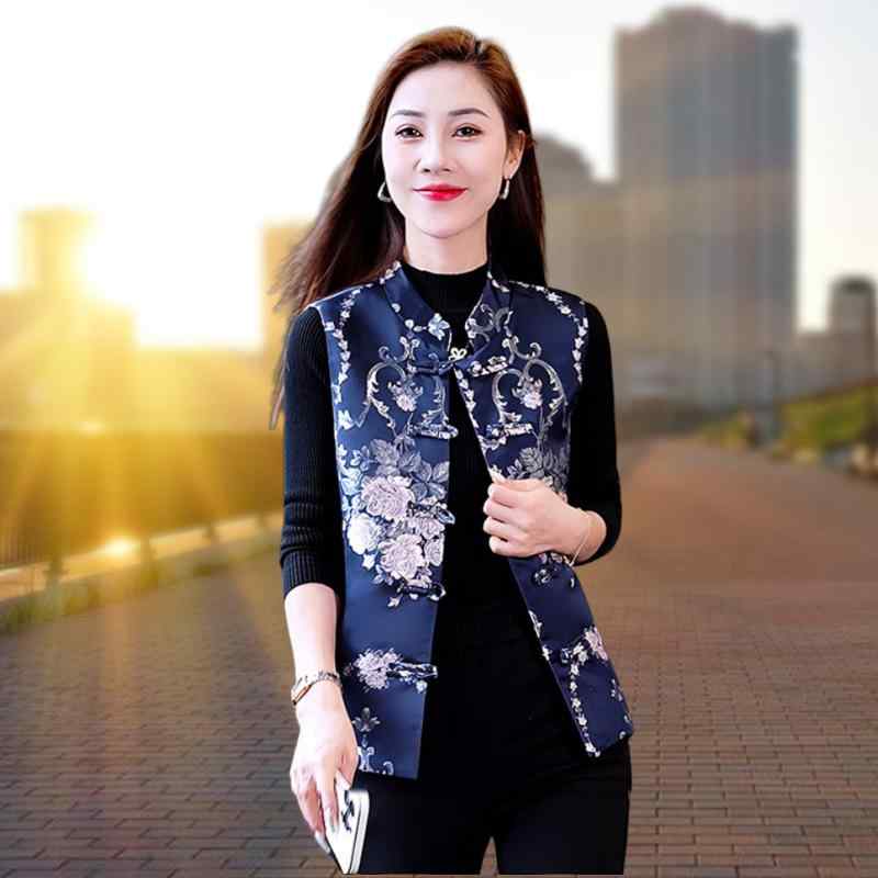 ベスト レディース 春秋 中国風 ショート丈 ノースリーブ 馬甲 アウター 百搭 潮流 ファッション プリント 女性 服