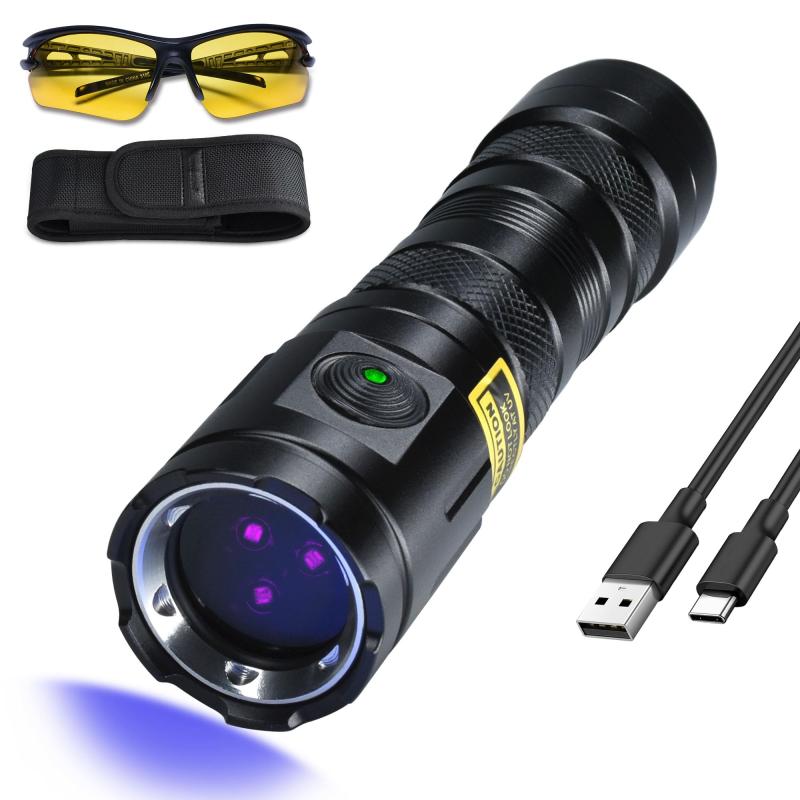 DARKBEAM UV懐中電灯 365nm ブラックライト LED3個 20W 強力なブラックライト 懐中電灯 - 充電式ミニウッドランプ 長寿命 ペットの尿検出 お金 AC システム UV接着剤 樹脂硬化