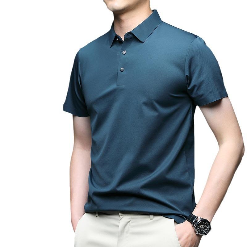 ポロシャツ 男性用 桑蚕丝 高弾性 半袖 トップス 夏物 宽松型 アイロン不要 形態安定 修身 接触冷感 通気性