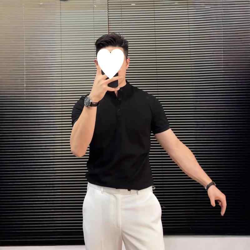 ポロシャツ 男性用 半袖 ブルー系 ヘンリーネック デザイン サマー トップス ビジネス カジュアル