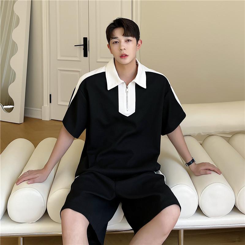 セットアップ メンズ ポロシャツ 半袖 短パン ワッフル 切り替え スポーツ カジュアル スポーティー 普段使い