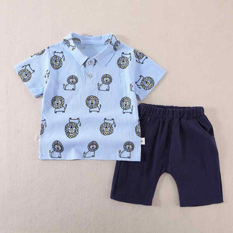 キッズ 男の子 半袖 セットアップ カートゥーン ライオン柄 ポロシャツ トップス 春夏2