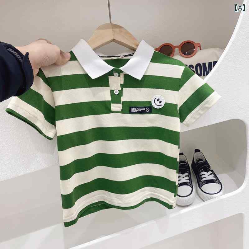 ポロシャツ 子供服 男の子 半袖 ストライプ柄 トップス カットソー かわいい おしゃれ Tシャツ