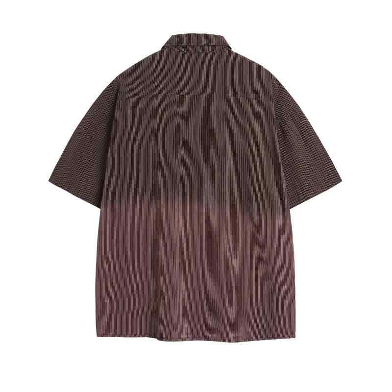 Short Sleeves （Shape Holding） - シャツ 男性用 ポケット 刺繍 グラデーション ストライプ 半袖 ゆったり 普段使い カジュアル ペア インス風