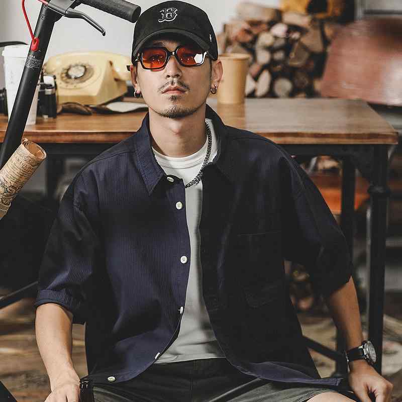 シャツ 男性用 半袖 ルーズフィット ワークシャツ レトロ 肌理感 日本スタイル サマーシャツ