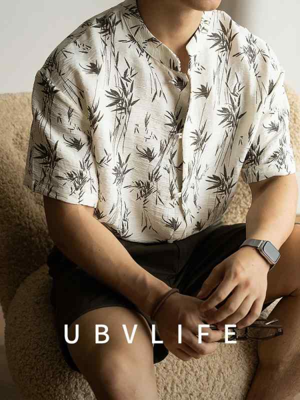 シャツ 男性用 ヘンリーネック 半袖 トップス 再生繊維 涼感 通気性 シワ加工 カジュアル