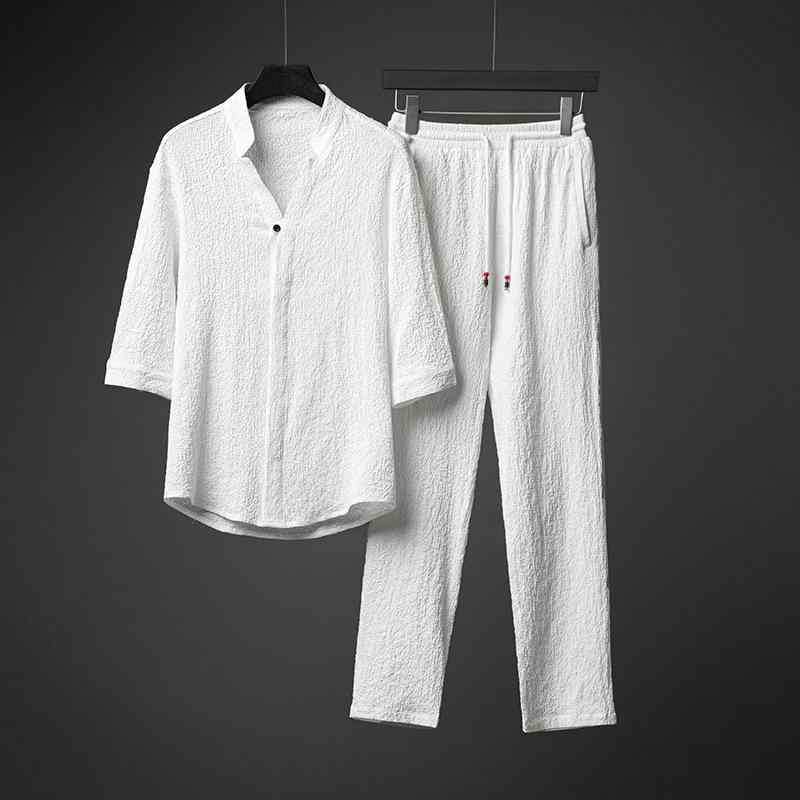 セットアップ メンズ 男性用 中国風 唐装 半袖 Tシャツ Vネック シャツ 通気性 軽量 接触冷感 ルームウェア 普段使い