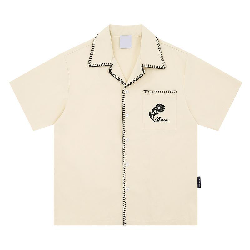 シャツ 男性用 高街 ポケット 花柄 刺繍 シンプル INS カレッジスタイル トップス