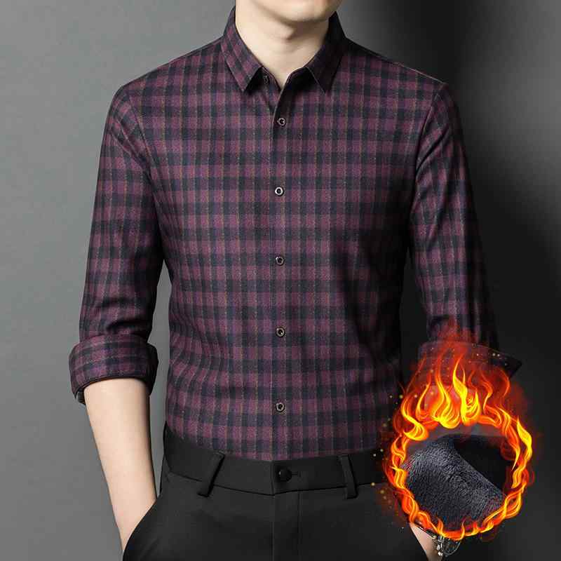 シャツ 男性用 秋冬 長袖 裏起毛 厚手 暖かい 格子柄 カジュアル ビジネス 普段使い