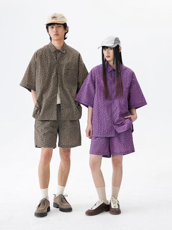 シャツ 男性用 ゆったり リラックス デジタル ヒョウ柄 迷彩柄 プリント 開襟シャツ トップス