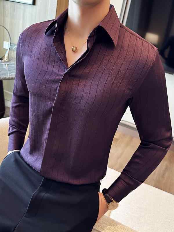 シャツ メンズ 高級感 褶皱 ストライプ 柄 長袖 シャツ トップス 花柄 小 众 デザイン