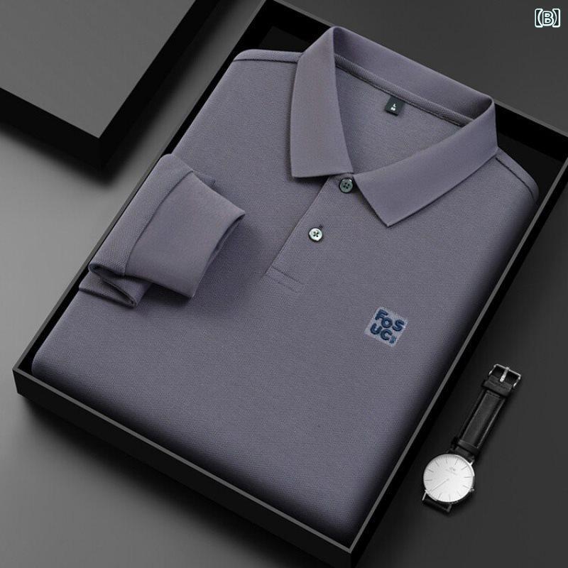 ポロシャツ メンズ 男性用 長袖 コットン 襟付き カジュアル 無地 Tシャツ トップス カットソー ミドルエイジ 普段使い