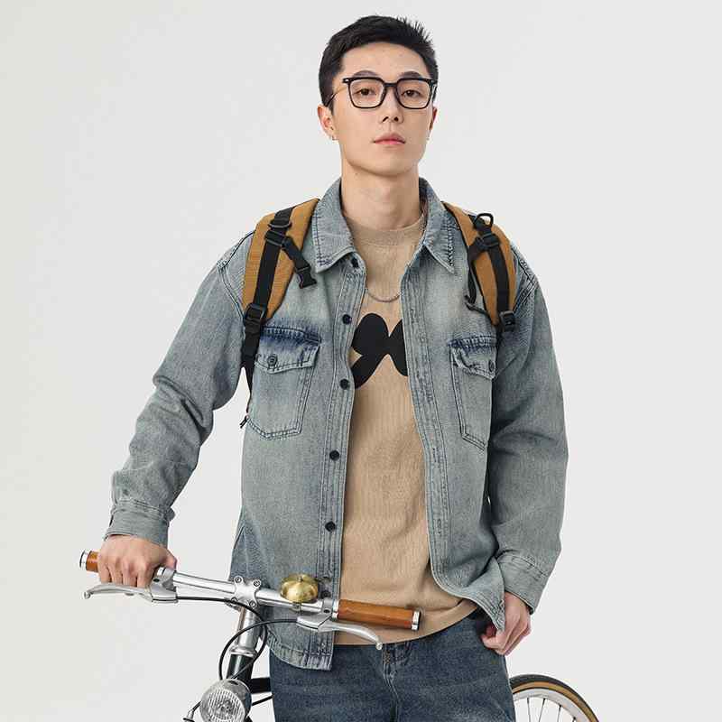 Other - シャツ 男性用 レトロ ビッグシルエット ウォッシュ加工 ダブルポケット オーバーサイズ ドロップショルダー カジュアル