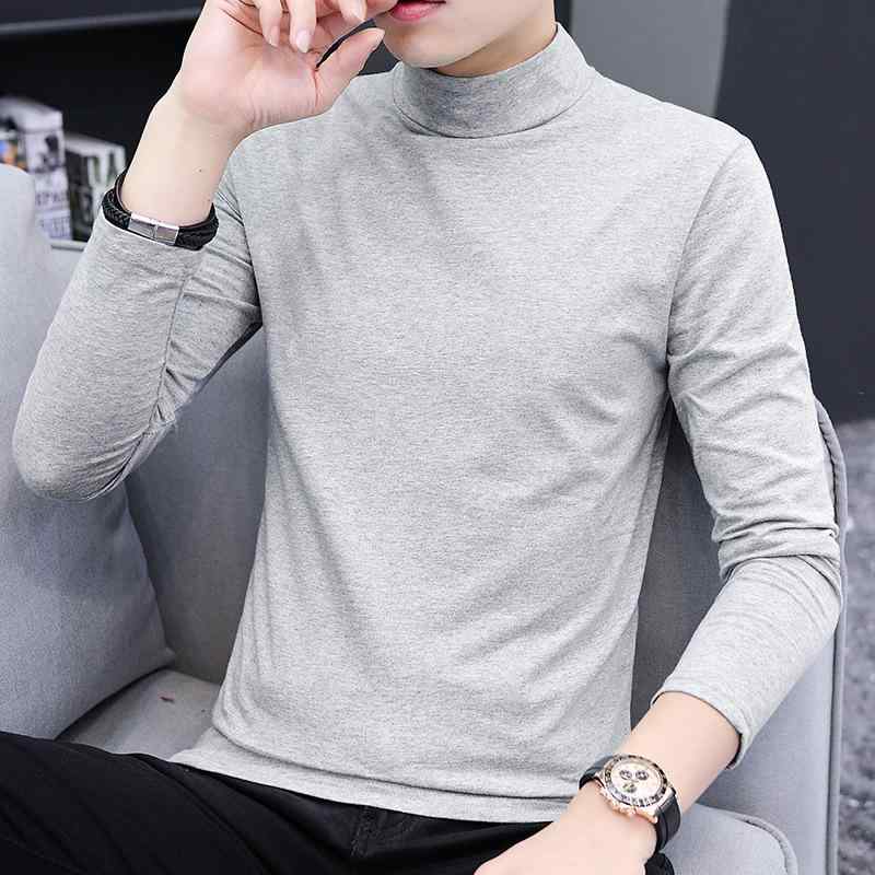 Tシャツ メンズ 男性用 長袖 トップス スリムフィット 保温 秋冬 ハイネック 韓国風 厚手 95% 綿 インナー