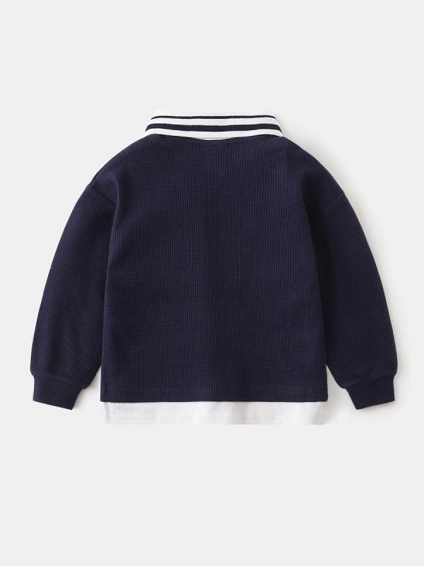 Polo衫 - ポロシャツ 子供 長袖 2024 秋冬 男の子 ベビー フェイクレイヤード 襟付き トップス ニット プルオーバー