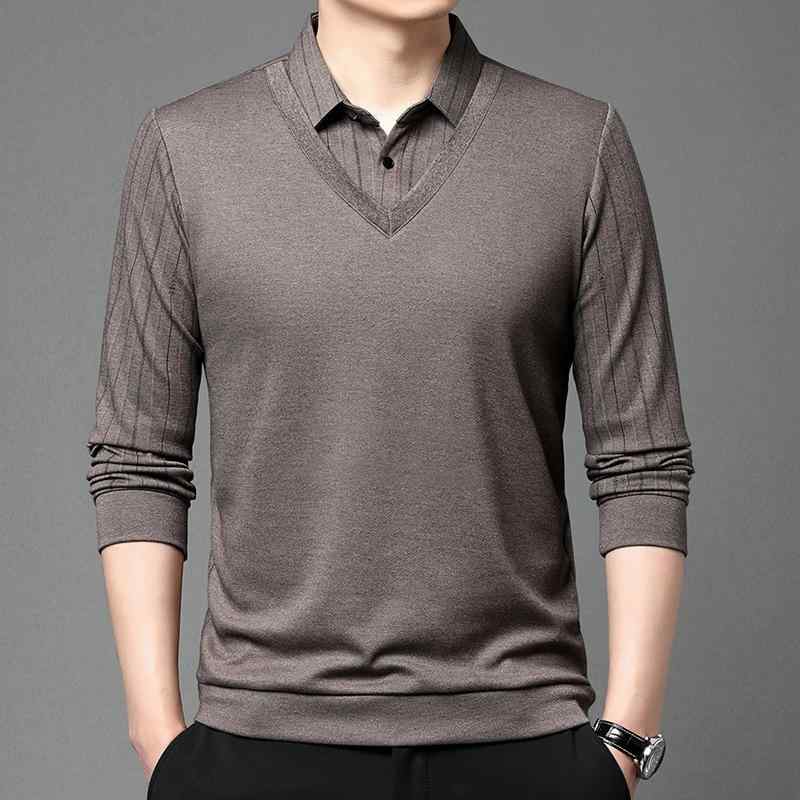 Tシャツ 男性用 長袖 ストライプ柄 プリント 通気性 ゆったり カジュアル 普段使い