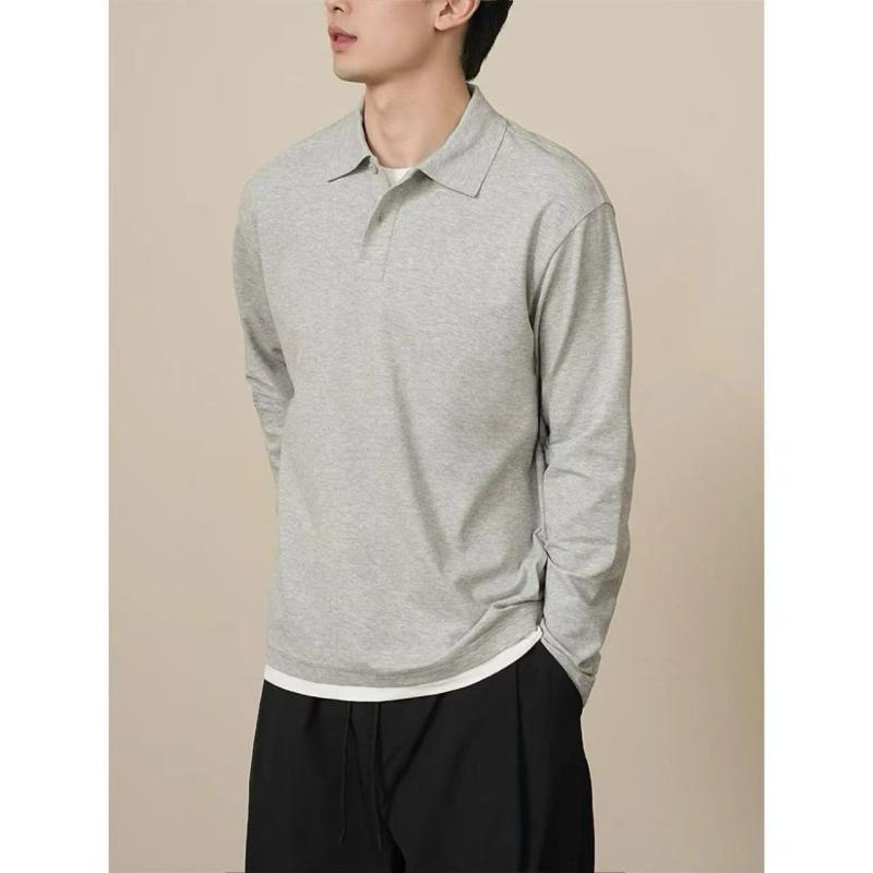 ポロシャツ 男性用 長袖 切り替え ジャージー 無地 スタンダードスタイル ベーシック