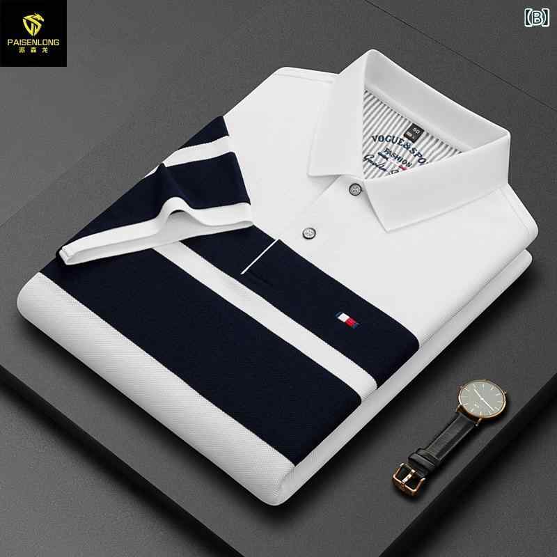 ポロシャツ 男性用 通気性 ストライプ 半袖 ミドルエイジ 普段使い