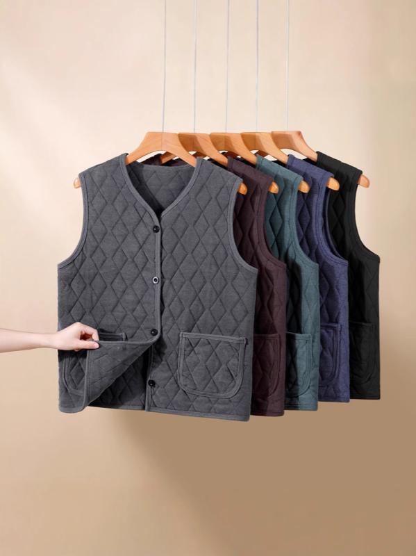 ベスト メンズ 男性用 秋冬 防寒 保温 チョッキ シニア 中綿 三層 あったか Vネック シングルブレスト ポケット