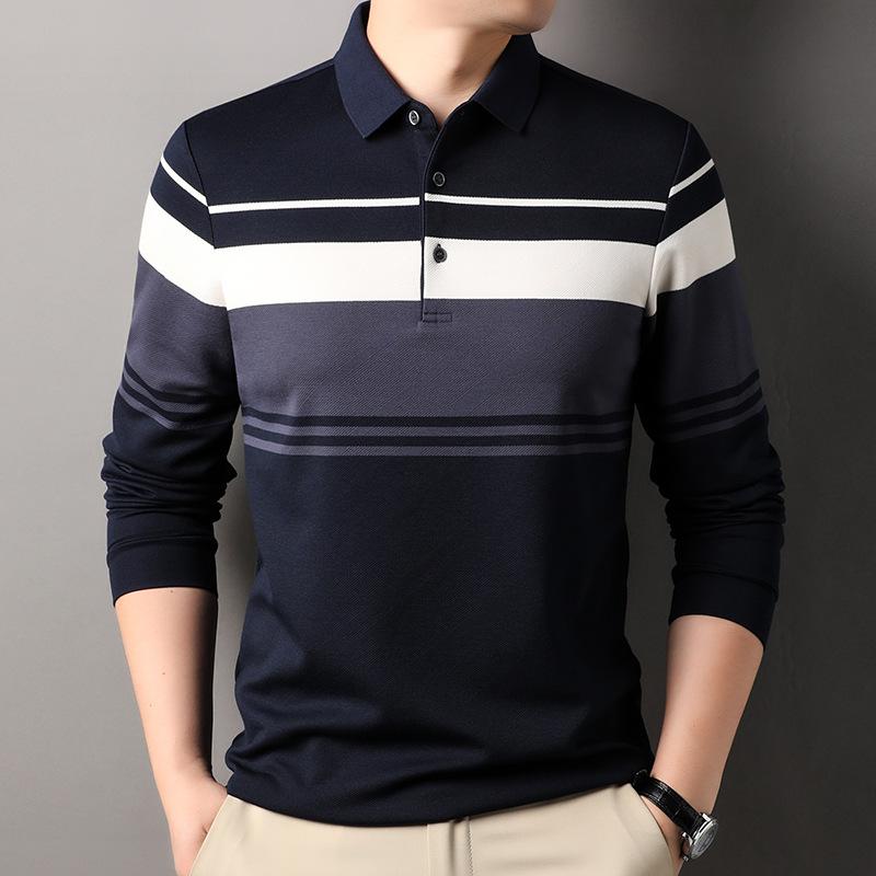 ポロシャツ メンズ 男性用 40代 50代 ビジネス 長袖 Tシャツ ストライプ トップス 抗シワ