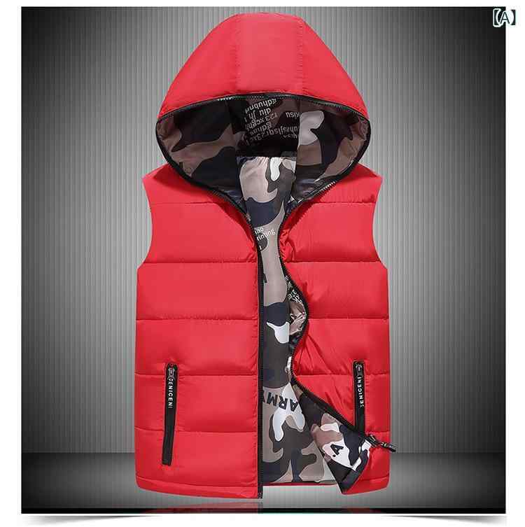 ベスト 男性用 防寒 アウター 羽毛 コットン 中綿 チョッキ フード付き ノースリーブ ジャケット 厚手 あったか