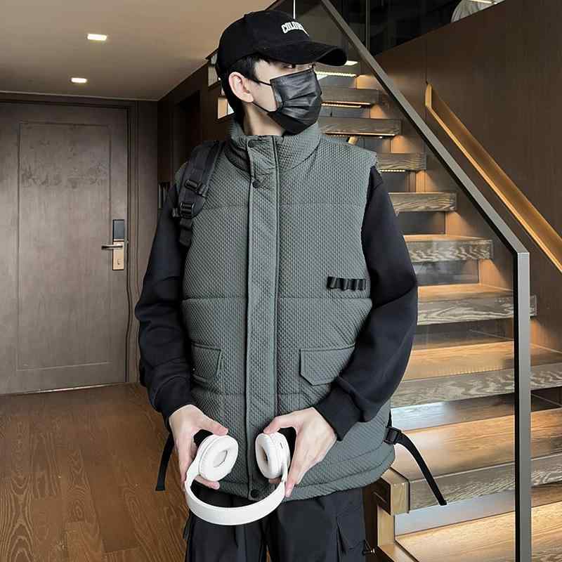 ベスト 男性用 冬季 中綿入り チョッキ 袖なし 綿入り コート 立ち襟 保温 防寒 アウトドア