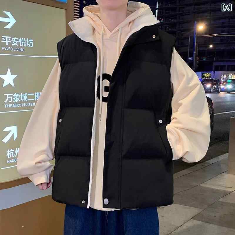 背心 - ベスト 男性用 春秋冬 綿入り ゆったり 厚手 アウター 港風 ティーン