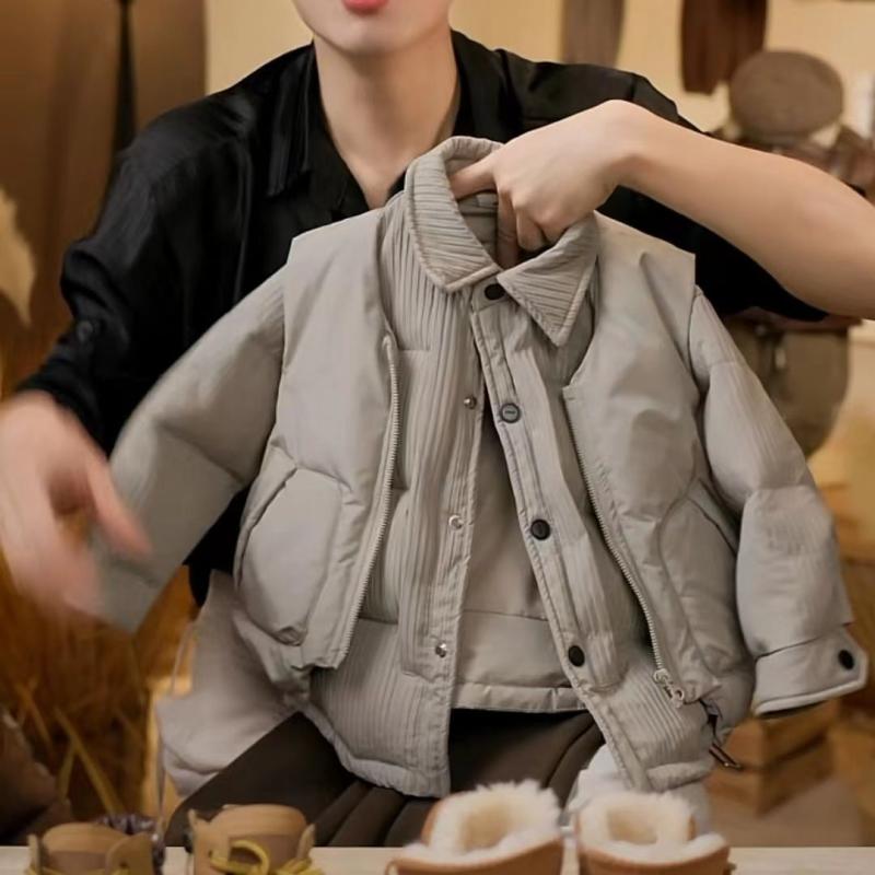 子供服 男の子 シャツ & ベスト セット 韓国風 厚手 中綿 襟付き シングルブレスト おしゃれ かわいい ベビー服