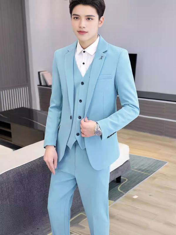 スーツ メンズ 男性用 春秋 韓国風 スタイリッシュ スリム 正装 職業 スーツ 3点セット 若者 学生