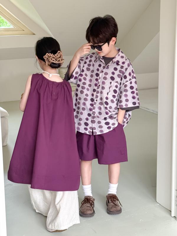 子供服 男の子用 半袖シャツ ショートパンツ 上下セット ドット柄 トップス ボトムス