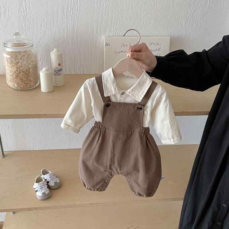 2ベビー セットアップ 上下セット 背当て付きパンツ 男女兼用 カットソー 韓国風 POLOシャツ 外出着 秋冬