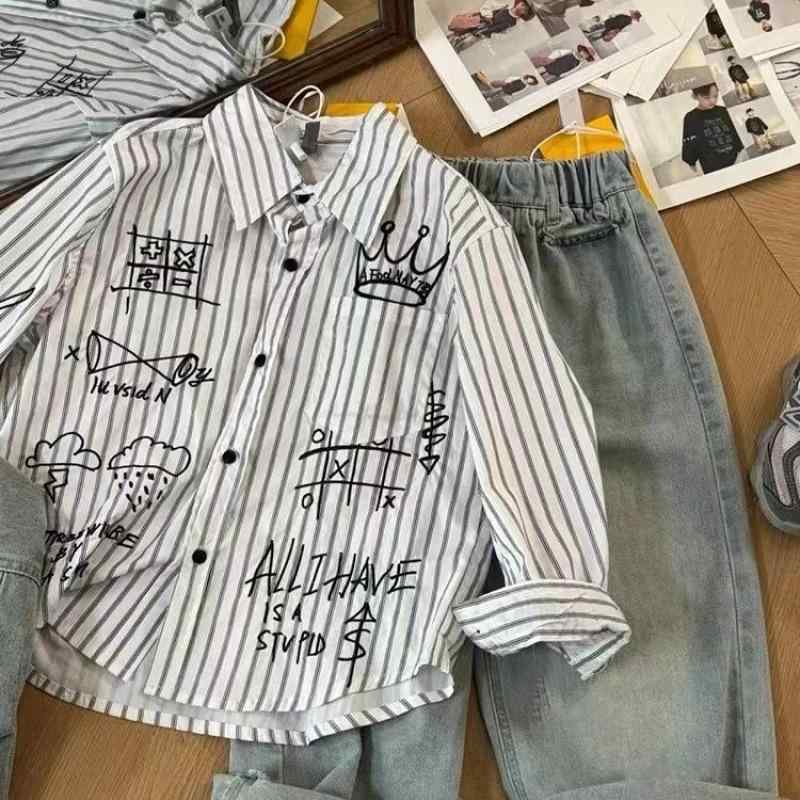 樂天商城 - キッズ 男の子 セットアップ デニム ベスト ストライプ シャツ 春秋 韓国風 子供服 おしゃれ かわいい