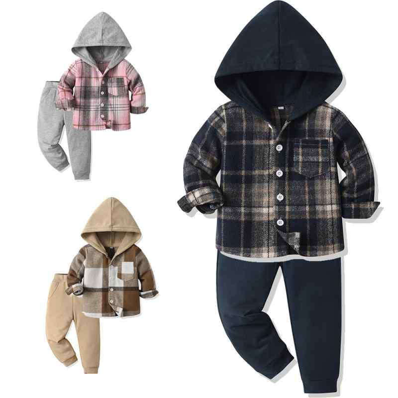 Top & Bottom Sets - キッズ セットアップ 長袖 格子柄 シャツ パンツ 上下セット 男女兼用 普段着 かわいい